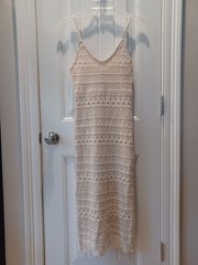 NWT! Ladies Freshman 1996 Lined Crochet Midi Dress Adj. Straps – Beige Size XS