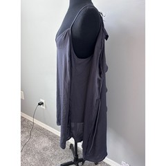 FUTURE COLLECTIVE Dark Gray Ruffle Tie Waist Dress Button Front Midi Length nwot
