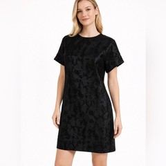 COS Black Textured Short-Sleeve Shift Black Jacquard Shine Mini Dress size 2