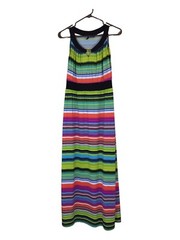 New Directions Petite Large Multicolor Striped Maxi Dress Sleeveless Keyhole Nec