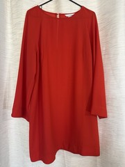 H&M Women’s Red Solid Shift Dress Round Neck Long Sleeve Size L