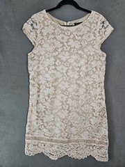 Perceptions Petite PXL Croquet Midi Lace Dress Pink Blush Floral Cap Sleeve