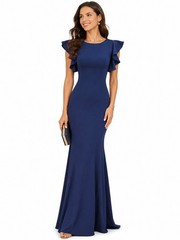 THEIA Navy Flutter Sleeve Mermaid Gown Dress Size 8 Formal Maxi Evening Dress