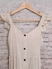 Monteau Los Angeles Beige Linen Blend Ruffle Hem Sundress Dress Small