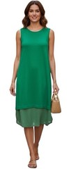 🌻.RIDLEY SIZES EMERALD GREEN JERSEY TUNIC MIDI DRESS CREPE SILK HEMLINE