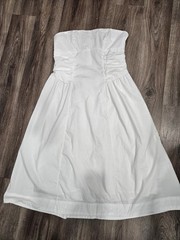 Wild Fable Women&rsquo;s Size M White Solid Woven Strapless Smocked Ruched Knee Dress