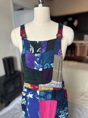 Patchwork Overall Bib Dress Handmade Tribal Maxi Festival Cotton Sz Small