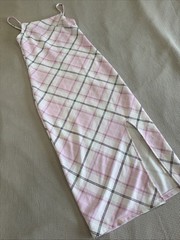 No Bo, Checkerboard, Pattern, Pink Black & White Pencil Dress Adjustable Straps