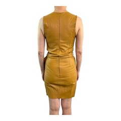 Kirrily Johnston Size 8 Aus 4 US Mustard Brown Leather Mini Wrap Dress Vintage