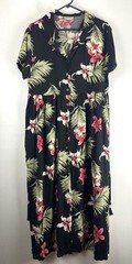 Vintage Jessica Moore Womens Tropical Floral Button Down Rayon Maxi Dress Size L