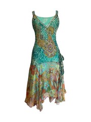 Rene Derhy Turquoise Multi Leopard Floral Sequinned Dress L