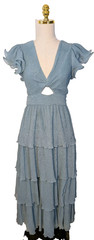 ASTR The Label M/L NWOT Emporia Tiered Aqua Midi Dress Dramatic Front Slit