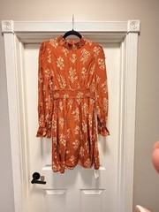 CUPSHE Small Rust Floral Smocked Mini Dress NWT Long Sleeve Boho Cottagecore