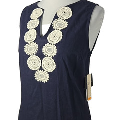52seven Navy Essential Linen Sleeveless V-neck Dress Small NWT $74 Style#2467BK