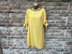 Ladies Yellow Satin Cold Shoulder Sleeve Shift Style Summer Dress UK S Length 35