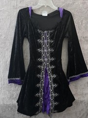 Sorceress Costume Dress Womens One Size Black Purple Velvet Witch Lace Trim