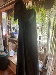 Women’s Black Satin Strapless Bow Accent Long Gown Dress Size 12 Regular