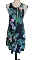 Ava Sky Fighting Eel Mini Dress Pockets Monstera Leaves Hawaii Floral Size Small