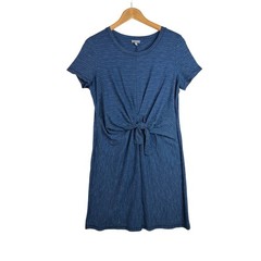T by Talbots Striped Tie Front T-Shirt Dress size Medium Blue/Gray