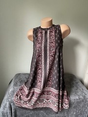 Micro Suede Dress L Tunic Shift Butter Soft Floral Paisley Brown Sleeveless