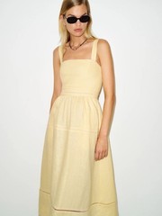 NEW Reformation Everett Linen Midi Dress Ray of Light Yellow | US 2 UK 6