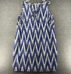 Talbots Lace Up Dress Women Size 16W Zig Zag Blue Casual Beach