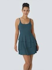 Halara SoftlyZero Airy Tiered Ruffle 2-in-1 Mini Dress Ink Green Medium NWT