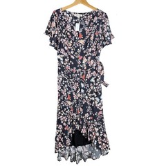 New Nikki Erin Floral Print Surplice Hi Low Wrap Dress size Medium Black/White