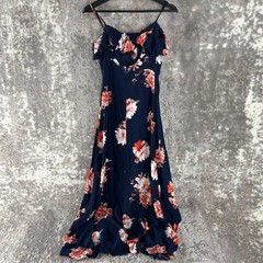 Band Of Gypsies Size XS Dark Floral Fit Flared Midi Dress Navy Sleeveless Button