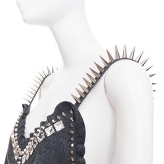 rare MIU MIU 2021 Runway grey wool crystal spikes stud punk slip dress IT38 XS