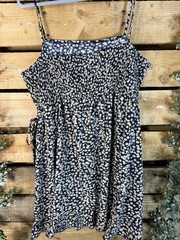 SHEIN Navy Blue Daisy Floral Print Spaghetti Strap Wrap Dress with Side Tie
