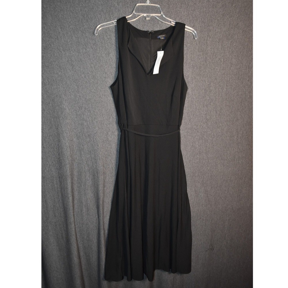 NEW Ann Taylor Women&rsquo;s 12 Black Ponte Notched Neck Sleeveless Belted Dress NWT
