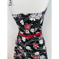 Rampage Floral Halter Dress Red White Y2K Rockabilly Pinup Retro Tulle Sz 3 XS