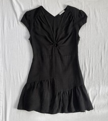 Sandro Paris Ronald CutOut Gathered Linen Blend Black Mini Dress Size 40