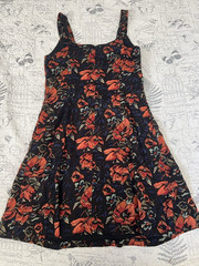 NEW Peruvian Connection Linen Floral Dress black orange green latter lace size 8