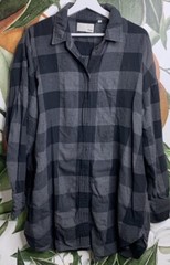 Aritzia Wilfred Free Long Sleeve Flannel Shirt Dress Large Black Gray Check