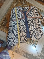 Cougar Damask Brocade Blazer Jacket Beaded Embroidered Navy Cream Sz L