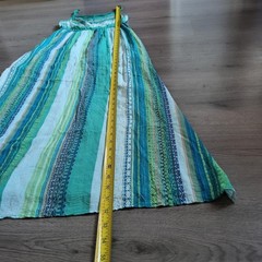 Teal Green Blue Striped Maxi Dress size Small Boho Sleeveless Slit Pockets
