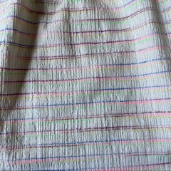 LOFT Bow Strap Button Front Linen Stripes Flounce Dress Ivory Multi-Color Medium