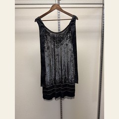 Black Silver Sequin Drop-Waist Flapper Mini Dress 1920s Art Deco Style Women&rsquo;s S
