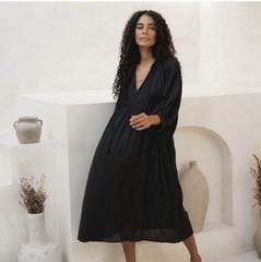 DAUGHTERS OF INDIA Kyra Midi Dress Black Gauze XS Costal Nautical Beachy Boho