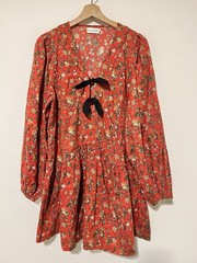 RHODE Annette Dress Mini Red Floral Size Small Bows Balloon Sleeve Cotton