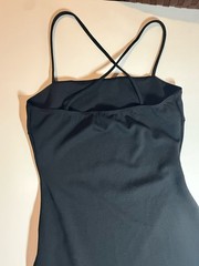 Windsor Women’s Black Solid Midi Dress Square Neck Strappy Ruffle slit S