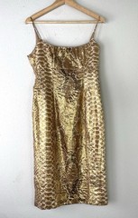 Tracy Reese Vintage Silk Gold Metallic Snakeskin Dress 8 Cocktail Back Bow