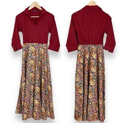 Patterned Dress Reddish Top Pattern Skirt 3/4 Sleeves NO BELT Size Small Floral