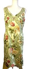 TALBOT&rsquo;S 8 Med Yellow Green Floral Embellished Beaded V Neck Cotton Summer Dress