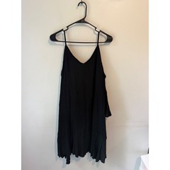 Cato Black Cold Shoulder Mini Dress Crochet Lace Trim Bell Sleeve Boho Medium