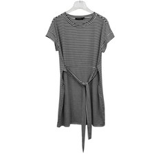 Merokeety Women’s XL Black & White Striped Tie Waist Knee Length Dress