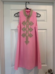💖Lilly Pulitzer JANE HIGH COLLAR SHIFT DRESS Pelican Pink Gold 4