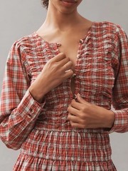 NWT Damson Madder Sienna Smocked Plaid Midi Dress
